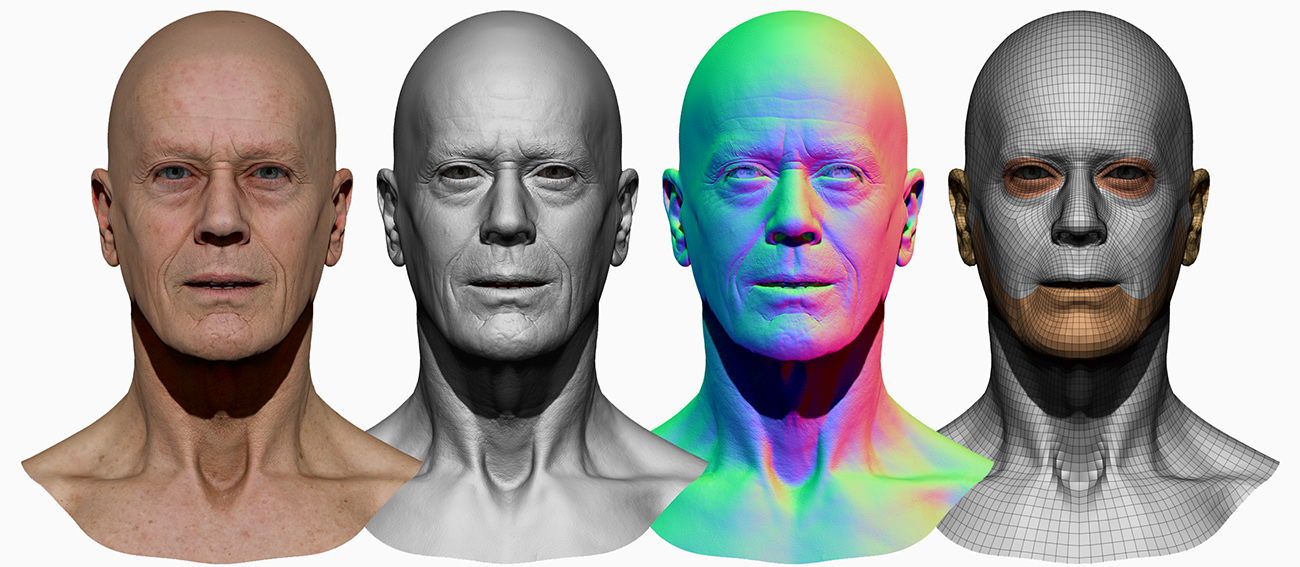 Materials in Zbrush for old man 3d head model